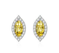 Boucle D Oreille Mariage Femme, Clou D'Oreilles Femme Argent 925 Jaune Zircone Cubique Marquise 15.6X8.4mm pour Saint Valentin Bijoux