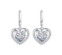 Boucle D Oreille Mariage Femme, Créoles Blanche Zircone Cubique Style Doux Double Cœur pour Bal de Promo Bijoux