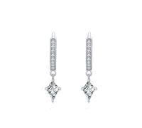 Boucle d Oreille Pendantes Argenté, Boucle Doreille Femme Losange Rond avec Zircone Cubique Argent 925
