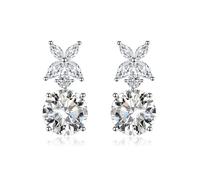 Boucle D Oreille Pendantes, Boucle D Oreille Blanche Alliage D'Argent Sterling S925 Papillon de Style Doux avec Zircons Ronds Femme Saint Valentin