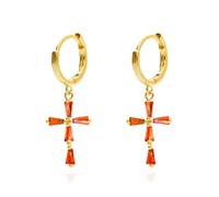 Boucle D Oreille Pendantes, Boucle D'Oreille Pendante Boheme Orange Argent Sterling S925 Croix avec Zircone Cubique pour Femme Saint Valentin Bijoux