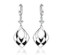 Boucle D Oreille Pendantes, Boucle D'Oreille Pendante Noir Plaqué Argent Losange Creux 10.5X4mm pour Femme Nouvelle Année Bijoux