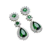 Boucle D Oreille Pendantes, Boucles D'Oreilles Pendantes Verte Plaqué Argent Zircone Cubique Halo 41X14mm pour Femme Anniversaire Bijoux