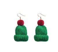 Boucle D Oreille Simulation de Noël d'oreilles créatives d'oreilles Mignon Laine de laine Chapeau tricoté Crochet d'oreille (Green, One Size)
