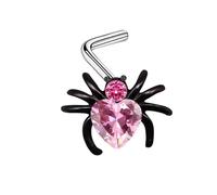 Boucle D Oreille Tragus Acier Inoxydable, 1pcs 20G Bijoux pour Femmes Hommes Clous de Piercing Nez Bague en forme d'araignée ornée d'un cœur en zircone cubique, Argent Noir Rose, 0.8x7mm