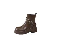 Boucle De Ceinture à Fond épais Bottes Courtes Décontractées Dames Automne Et Hiver Rugueux avec De Belles Bottes De Motard Rehaussant Les Bottes Chelsea à Tête Ronde, Brown, 6 UK