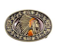 Boucle de Ceinture Chef Indien Amérindien pour Hommes - Filigrane Tête de Guerrier Tribal, Style Cowboy Occidental Punk Rock (Bronze)