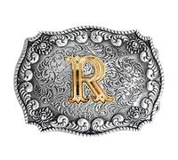 Boucle de ceinture Western Cowboy 3D Lettres de l'alphabet A à Z (sauf H et V) pour homme ou femme, R, Large