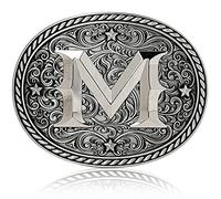 Boucle de ceinture Western Cowboy/Cowgirl Initiale - Grandes boucles de lettre pour homme et femme, Argenté, Large