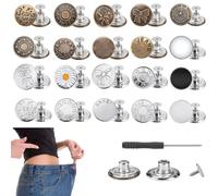 Boucle de taille réglable, bouton de jeans Remplacement No Sew : 20 ensembles de boutons métalliques pour pantalons - Boutons réglables immédiatement - Comprend un tournevis amovible