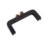 Boucle de verrouillage de baiser poignée en bois, Poignées de sac et à main en bois avec fermoir baiser 20x8cm multicolore(Black,2Pcs)