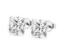 Boucle D'oreille 1 paire de boucles d'oreilles à tige unisexes simples en acier inoxydable, carrées et transparentes, avec oxyde zirconium, for femmes, bijoux porter au quotidien(6mm,Silver)