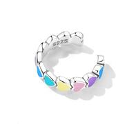 Boucle d'oreille à clipser en forme de cœur arc-en-ciel pour femmes et filles en argent sterling 925 avec émail coloré en forme de cœurs ouverts - Bijoux délicats - Cadeau d'anniversaire
