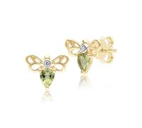 Boucle D'Oreille Abeille En Forme De Poire En Péridot Et Diamant En Or Jaune 9ct