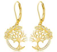 Boucle d'oreille arbre de vie or Boucles d'oreilles Femme Argent Sterling 925 avec Zircone Boucle d'oreille Pendante arbre de vie pour Femme