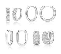 Boucle d'oreille Argent 925 4 Paires De Boucles d'oreilles Créoles en Argent Avec Créoles Polies Et Boucles d'oreilles Créoles en Zircon Cubique Étincelant pour Femme Creole Argent 925 Anneaux Oreille