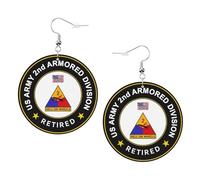 Boucle D'Oreille Armée Américaine, 2E Division Blindée, Retraité Boucles D'Oreilles Femme Lightweight Boucles D'Oreille Pendantes Légères Boucle D'Oreilles Pendantes En Cuir Pour Filles