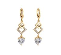 Boucle D'Oreille, Boucle D Oreille Pendantes Femme Or Losange avec Cœur Blanc en Zircone Cubique pour Bal de Promo Bijoux