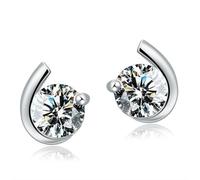 Boucle D'Oreille, Boucle D'Oreille Clou Zirconium Plaqué Argent Lune avec Zircon 7.5X7.5mm pour Femme Nouvelle Année Bijoux