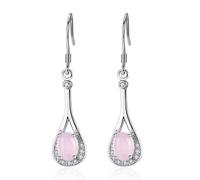 Boucle D'Oreille, Boucles D'Oreilles Argent Pendantes Plaqué Argent Goutte D'Eau en Quartz Rose 38X12mm pour Femme Fiançailles Bijoux
