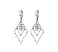 Boucle D'Oreille, Boucles D'Oreilles Argent Pendantes Plaqué Argent Zircone Cubique Double Losange Géométrique Creux 36X12mm pour Femme Anniversaire