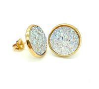 Boucle D'oreille Boucles d'oreilles for femmes et adolescentes, clous en acier inoxydable avec pierre drusy(White)