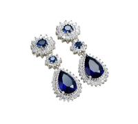 Boucle D'Oreille, Boucles D'Oreilles Pendantes Bleu Plaqué Argent Zircone Cubique Halo pour Femme Fête Des Pères Bijoux