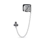 Boucle D'Oreille Cartilage Enroulée Trinité Celtique Irlandaise Triskele Avec Chaîne Et Clou Pour Oreille Percée 1 Pièce En Argent Sterling Oxydé .925