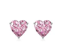 Boucle Doreille Cartilage Femme, Clou Argent 925 Boucle D'Oreille Rose Zircone Cubique Cœur 11X11mm pour Fiançailles Bijoux