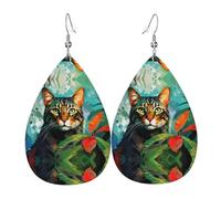 Boucle D'Oreille Chat Peint À L'Huile À Motifs Boucles D'Oreilles Forme De Larme Forme De Goutte Earring Pour Fille Fêtes Bijoux