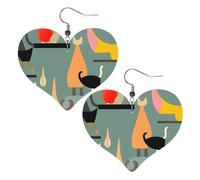 Boucle D'Oreille, Chats De L'Art Moderne Du Milieu Du Xxe Siècle, Leather Earrings, Impression, Confortables, Boucle D'Oreilles Pendantes En Cuir Pour Filles Femmes Fête