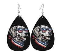 Boucle D'Oreille, Chien Golden Retriever Drapeau Américain, Leather Earrings, Légères, Rétro, Boucle D'Oreille En Cuir Pour Cadeau Femmes Decorations