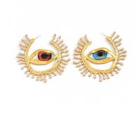 Boucle d'oreille circulaire irrégulière asymétrique pour élève extraterrestre exagérée œil bleu boucle d'oreille en métal oreille rétro adorement étranger pupille boucle d'oreille