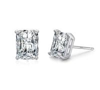 Boucle D'Oreille, Clou Argent 925 Boucle D'Oreille Zircone Cubique Forme Rectangulaire 6.5mm pour Femme Nouvelle Année Bijoux