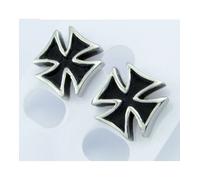 Boucle D'oreille Clou Croix De Malte Noir Et Chrome Homme Femme Rock Roll