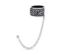 Boucle D'Oreille Clou Percée Chaîne Manchette D'Oreille Cartilage Rose Feuille Florale Boho Bijou Occidental Pour Femmes Pour Hommes Argent Sterling Oxydé .925