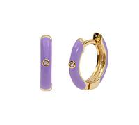 Boucle d'Oreille Créole Argent, Bagues d'Oreilles Émail Huggie avec Zircon pour Femme, Violet