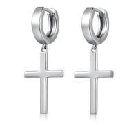 Boucle d'oreille creole femme avec croix Noir, boucle d'oreille argent, boucle d'oreille creole homme, boucle d'oreille argent femme