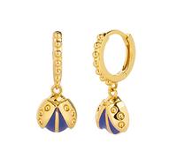 Boucle d'Oreille Créole Femme, Boucles d'Oreilles Créoles Argent Cerceau de perles avec pendentif coccinelle, Bleu