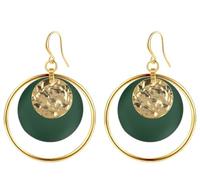 Boucle d'Oreille Créole Laiton Plaqué Or Argent 18K Cadeau Bijoux Femme Boho Chic avec Coffret Bijoux (Doré vert)
