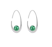 Boucle d'Oreille Créole Laiton Plaqué Or Argent 18K Incrustée d'une Perle Plusieurs Coloris Femme (Argent vert)