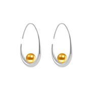 Boucle d'Oreille Créole Laiton Plaqué Or Argent 18K Incrustée d'une Perle Plusieurs Coloris Femme (Argent jaune)