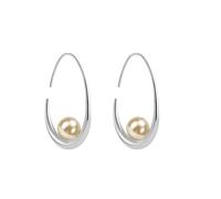 Boucle d'Oreille Créole Laiton Plaqué Or Argent 18K Incrustée d'une Perle Plusieurs Coloris Femme (Argent lin)
