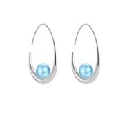 Boucle d'Oreille Créole Laiton Plaqué Or Argent 18K Incrustée d'une Perle Plusieurs Coloris Femme (Argent bleu ciel)