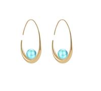 Boucle d'Oreille Créole Laiton Plaqué Or Argent 18K Incrustée d'une Perle Plusieurs Coloris Femme (Doré turquoise)