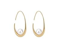 Boucle d'Oreille Créole Laiton Plaqué Or Argent 18K Incrustée d'une Perle Plusieurs Coloris Femme (Doré blanc)