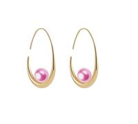 Boucle d'Oreille Créole Laiton Plaqué Or Argent 18K Incrustée d'une Perle Plusieurs Coloris Femme (Doré rose bonbon)