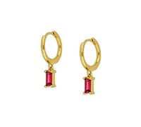 Boucle d'Oreille Créole Or, Bague d'Oreille Argent Créoles avec pendentif rectangle CZ pour Femme, Or-rose rouge
