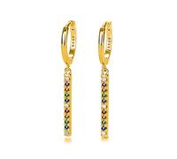 Boucle d'Oreille Créole Or, Bagues d'Oreilles Argent 925 Huggie poli avec long pendentif en zircone cubique pour Femme, Or multicolore