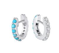 Boucle D'Oreille, Creoles Femme Argent Argent Sterling S925 Turquoise avec Zircone Cubique pour Saint Valentin Bijoux